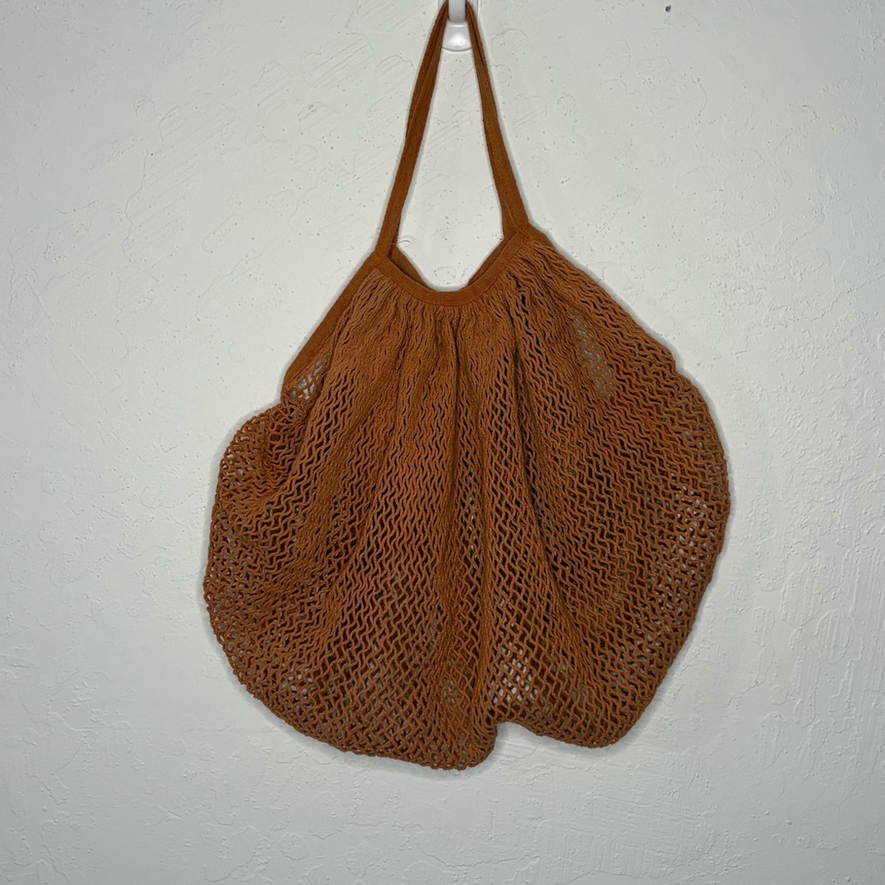 World Market Reusable Mesh Market Bag Orange 100% Cotton Resort Bag Eco Friendly